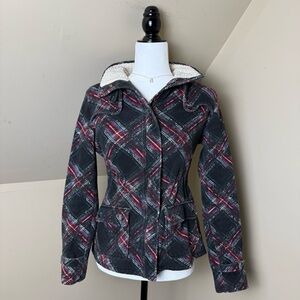 Roxy Multicolor Plaid Sherpa Jacket Size Small